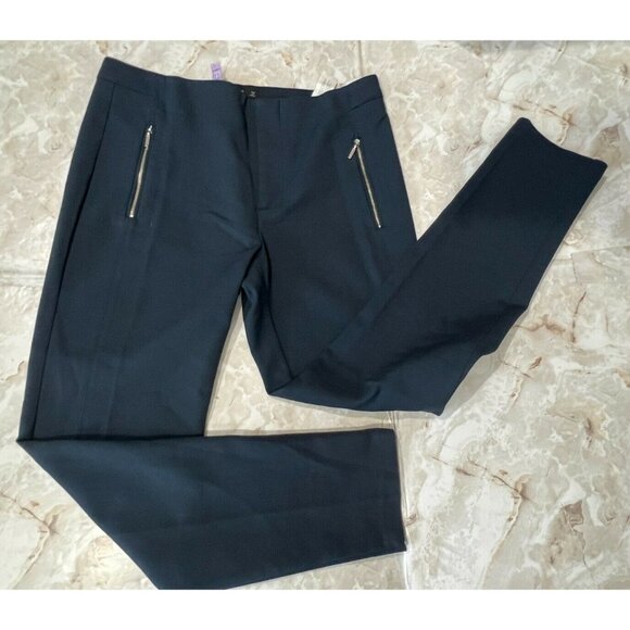 Zara Basics Collection front zipper faux pockets cotton blend pants Navy‎ size L - Picture 1 of 5